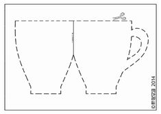 a paper cut out of a coffee cup with scissors on top and the outline for it