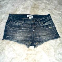 Brand New Without Tags Vs Pink Denim Bling Cutoff Shorts Size: 8 *But These Fit Like A Size 4) Condition: New Without Tags. Have Had For A Few Years In Storage- Bc They Were Too Small- So Never Worn. Retail: $ 69.99 Vs Pink Denim Short Cutoff Shorts 5 Pocket Style (3 In Front & 2 In Back) Rhinestone Embellishments Pink In Dark Blue Threading On Back Rare/H2f No Longer Made Slightly Distressed Style Size Tag Says 8- But These Fit Like A Size 4 Approx Measurements Across: Laying Flat: 15.5” *Pleas Casual Silver Denim Bottoms, Silver Bottoms With Built-in Shorts, Trendy Silver Short Bottoms, Blue Rhinestone Shorts, Bling Shorts, Bestie Outfits, Pink Denim Shorts, Studded Denim, Pink Denim