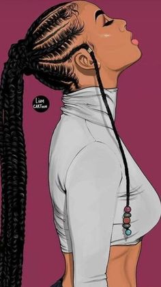 a drawing of a woman with braids on her head and wearing a white shirt