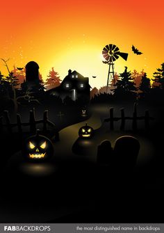 a halloween scene with pumpkins and jack o lanterns