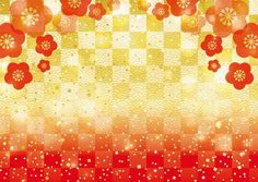 an abstract background with red and yellow flowers on the left side of the image, overlaided with white dots