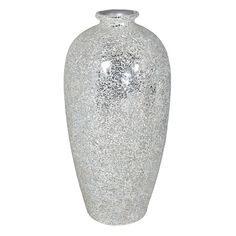 a silver vase is shown on a white background