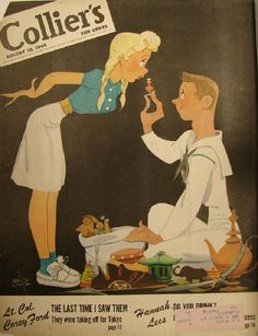 August 18, 1945 - Collier's: Sailor with Presents Sailor Drawing, Vernon Grant, Oliver Hurst, Sailor Cartoon, Chris Sanders, Ww2 Posters, Pulp Magazine, 1930s Art