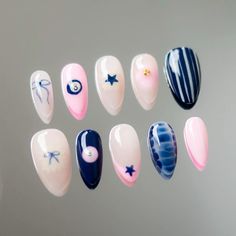 #fyp #nails #blue #bluenails #acrylic #acrylicnaildesigns January Themed Nails, Disney Nails Stitch, Navy Blue Design Nails, Popular Nails Right Now, Quilt Nails Designs, Short N Sweet Nails, Nails Navy Blue Design, Funky Blue Nails, Dark Blue And Pink Nails