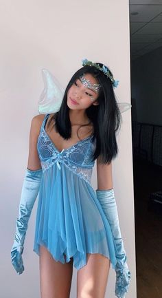 Silvermist Costume Aesthetic, Space Fairy Costume, Silver Mist Halloween Costume, Halloween Costume With Blue Dress, Blue Costume Ideas Women, Pixie Hallow Fairies Costumes, Halloween Costumes Blue Dress, Silvermist Halloween Costume, Silvermist Fairy Costume