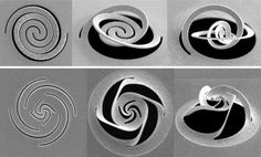 four different types of spirals are shown in black and white