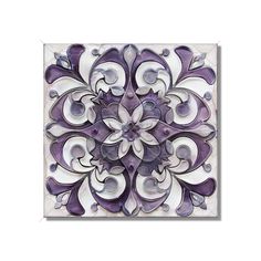 a purple and white tile with swirls on it