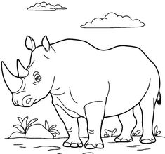 a rhino standing in the grass coloring page