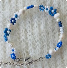 Trendy Blue Bracelets With Adjustable Chain, Adjustable Blue Pearl Bracelet Gift, Adjustable Blue Pearl Bracelet For Gift, Adjustable Blue Jubilee Chain Bracelet, Adjustable Blue Jewelry With Extender, Trendy Blue Beaded Bracelet, Trendy Blue Beaded Chain Bracelet, Handmade Blue Chain Bracelet As Gift, Blue Bracelet With Adjustable Chain As Gift