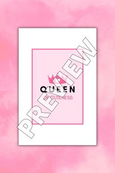 a pink and white photo with the words queen on it in black lettering, against a watercolor background