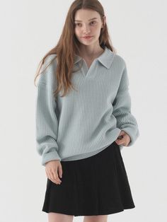 Composition : AcrylicColor : Sky Blue_M, Sky Blue_L, Sky Blue_XLCountry of Origin : Republic of Korea Oversized Blue Ribbed Top, Winter Light Blue Ribbed Top, Casual Light Blue Ribbed Sweater, Trendy Blue Top With Ribbed Collar, Oversized Fits, Sky Blue, Blue Sky, Knitwear, Composition