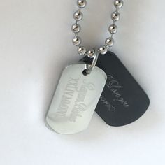 mens double dog tag necklace - smaller bantam sized dog tag pendants for comfortable everyday wear. Engrave all 4 sides of the dog tags if you wish. Dog Tag Necklace, The Dog