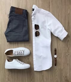 White Jeans Men, Men Fashion Casual Shirts, Mens Casual Dress Outfits, Outfit Grid, Neue Outfits, Mens Fashion Casual Outfits, Stylish Mens Outfits, Men Style Tips, Mens Casual Dress