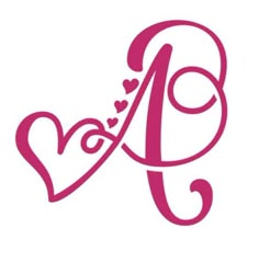 the letter person with hearts on it's side is shown in pink and white