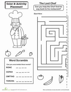 the lost chef worksheet for kids to help them learn how to use it