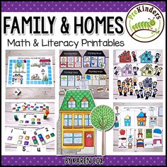 the book cover for family and homes math and literacy printables