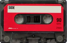 an old red and black cassette with the word side on it