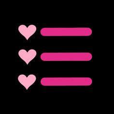 two pink hearts are next to each other on a black background with the letter e