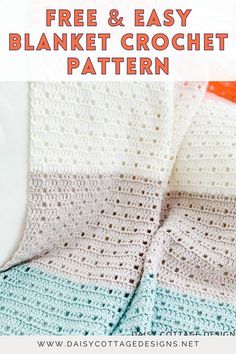 a crocheted blanket with the text, free and easy blanket crochet pattern