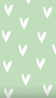 white hearts are arranged on a mint green background