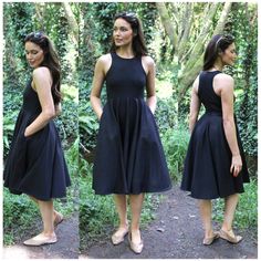 A simple timeless dress, and a great addition to even the most minimal of wardrobes. This is a staple, in black as a perfect flattering LBD or in any other colour to cover so man occasions. Great party dress, or for wedding guests, or simply looking fabulous day-to-day. The beautiful silhouette is created by the high neckline with tapered sides for the racerback. The gathered waistline allows for comfort as well as being flattering at any size. The skirt allows for lots of easy comfortable movem Belle Silhouette, Timeless Dress, Racerback Dress, Classic Chic, High Neckline, Custom Dresses, Flare Skirt, Dress Clothes For Women, Timeless Fashion