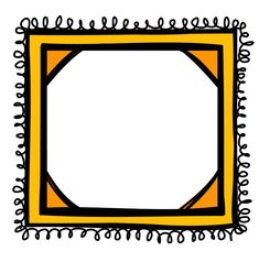 an orange and black square frame with lines on the edges is drawn by hand in pencil