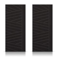 two black doors are open and closed on a white background, with the same pattern