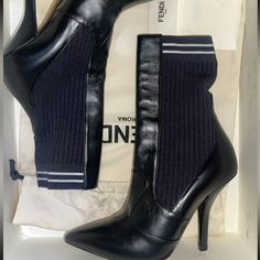 Fendi Sock Boots , Black Leather With Cognac Soles Lightly Used Fendi Socks, Sock Boots, Fendi Shoes, Black Leather Boots, Boots Black, Cognac, Bootie Boots, Ankle Boots, Fendi