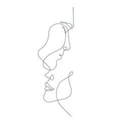 a line drawing of two women facing each other with one woman's face to the side