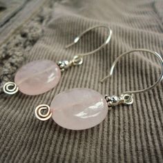 Rose Quartz Earrings in Sterling Silver, Pink Gemstone, Handmade Jewelry Rose Quartz Earrings, Earrings Diy, Earrings Inspiration, Made Jewelry, Homemade Jewelry, Handmade Jewelry Diy, Pink Gemstones, Diy Schmuck, Quartz Earrings