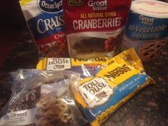 some snacks are laying out on the counter