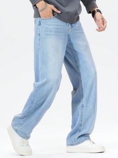 Men's Casual Simple Washed Straight Leg Jeans Blue    Denim Plain Straight Leg Non-Stretch Spring/Summer/Fall Men Clothing, size features are:Bust: ,Length: ,Sleeve Length: Color Block Coats, Embroidered Mesh Dress, Vintage Girls Dresses, Grey Colour Suit, Fitted Turtleneck, Jeans Casual, Womens Shoes High Heels, Womens Tights, Drawstring Hoodie