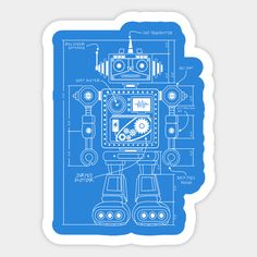 a blueprinted drawing of a robot