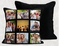 Family Photo Pillow Case, 9 Panel Photo Pillow, Personalized Pillow Case, Gift, Keepsake, Picture Pillow, Memory Pillow, Gifts for Her, Gifts for Him. Plush Velvet 9 Panel Pillow Case.  This is the case only and you will have to supply your own pillow insert.  These can be personalized with any photos of your choosing for any occasion.  The back is a very soft velvet black back.  The front is similar to a linen feel made of 80% Polyester and 20% cotton.  Each balank square is approximately 4.57x4.57. All of my products are 100% designed, printed and pressed and shipped from my home in Pennsylvania. My products are created using a sublimation process.  Sublimation is the transition of substance directly from the solid (the print on paper) to the gas state (application of heat and pressure). Memory Pillow, Photo Pillow, Memory Quilts, Flower Shadow Box, Personalized Pillow Cases, Memory Pillows, Photo Pillows, Personalized Pillow, Black Pillows