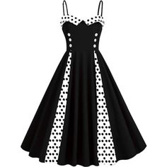 1950s Style Black Summer Dress, 1950s Style Polka Dot Party Dresses, Polka Dot 1950s Style Party Dress, 1950s Black Spring Dresses, Black Fitted Pinup Dress, 1950s Style Black Spring Dress, Retro Polka Dot Dress For Evening, Black 1950s Spring Dresses, Retro Polka Dot Evening Dress