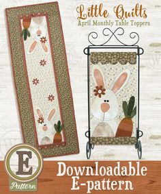 an easter bunny quilt pattern is shown on the front and back of a wall hanging