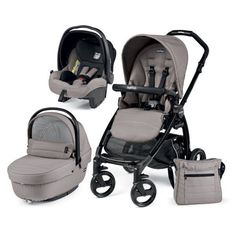 the baby stroller has two seats and one is grey with black trims on it