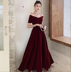 #ad Great shopping ideas for Women's Pretty Velvet Off Shoulder Flared Evening Dress Cocktail Prom Party DID, Fashion Party Clothing Off Shoulder Red Dresses, Red Classy Prom Dress, Birthday Party Dresses For Women Outfit Ideas, Winter Evening Gown, Classy Dress To Impress, Burgundy Dress Prom, Formal Christmas Party Dress, Dark Maroon Dress, Red Velvet Prom Dress