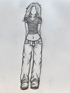 a drawing of a girl with her hands behind her head