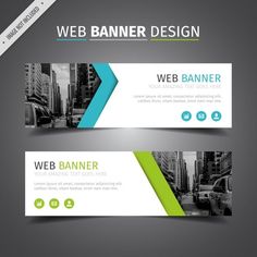 two banners with green and blue lines on the sides, one is for web banner