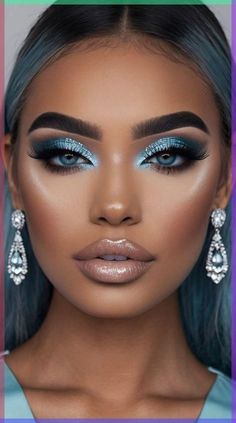 Makeup Almond Eyes, Blue Eye Makeup Looks, Light Blue Prom Makeup, Light Blue Makeup Looks, Blue Prom Makeup, Light Blue Eyeshadow, Makeup For Everyday, Blue Smokey Eye Makeup, Turquoise Makeup