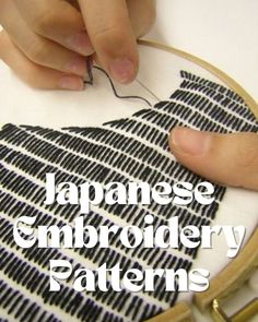 someone is working on an embroidery pattern with the words japanese embroidery patterns in front of them