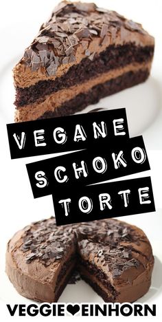 there is a piece of chocolate cake on the plate with words above it that read vegane schoko torte