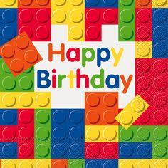 Building Blocks Luncheon Napkin  - Party Direct Block Birthday Party, Lego Themed Party, Birthday Lunch, Happy Birthday Text, Lego Birthday Party, Birthday Text, Lego Birthday, Lego Party, Kids Party Supplies