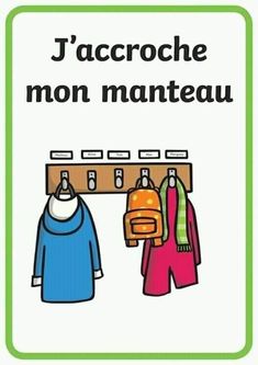 a sign with clothes hanging on hooks and the words'l'acroche mon manteau '