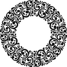 a black and white circular floral design