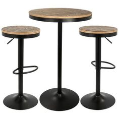 three stools and a table on a white background