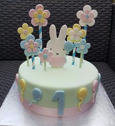 Miffy Birthday Cake, Miffy Cake, Bunny Birthday Cake, Giant Cupcake Cakes, Bunny Birthday Party, Giant Cupcakes, Bunny Birthday, Hello Kitty Cake, Baby Birthday Cakes