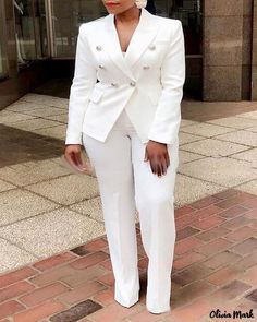 Color: white, Size: 3XL(18) Ladies Suits Formal Classy Outfit, White Suit For Graduation, Women Suits For Graduation, White Pants Suits For Women Graduation, Female Suits For Graduation, Graduation Suits For Women Classy, Female Blazer Outfit, Graduation Attire For Women, Ladies Suits Formal Classy