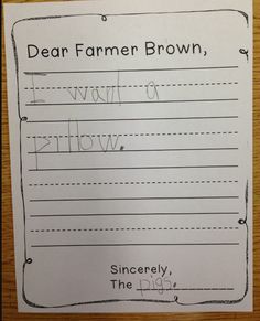 a paper with the words dear farmer brown on it